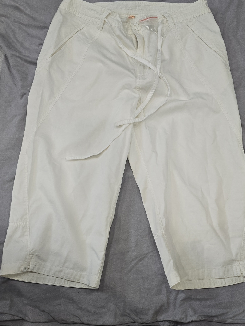 Free People Light Cream Drawstring Capris